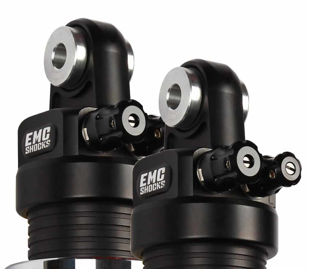 Twin Spirit EVO shock absorber by EMC SHOCKS : head details with adjustment knobs